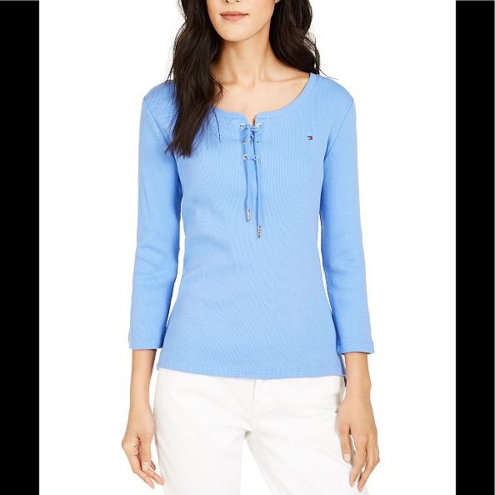 Tommy Hilfiger Periwinkle Global Lace Up Top, XL